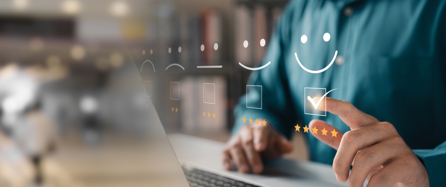 Customer Satisfaction Survey Concept, Users Rate Service Experiences On Online Application, Customers Can Evaluate Quality Of Service Leading To Business Reputation Rating.